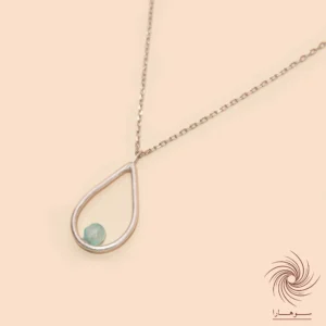 گردنبند نقره 925 با آویز طرح اشک و سنگ آبی و زنجیر نقره ایتالیایی